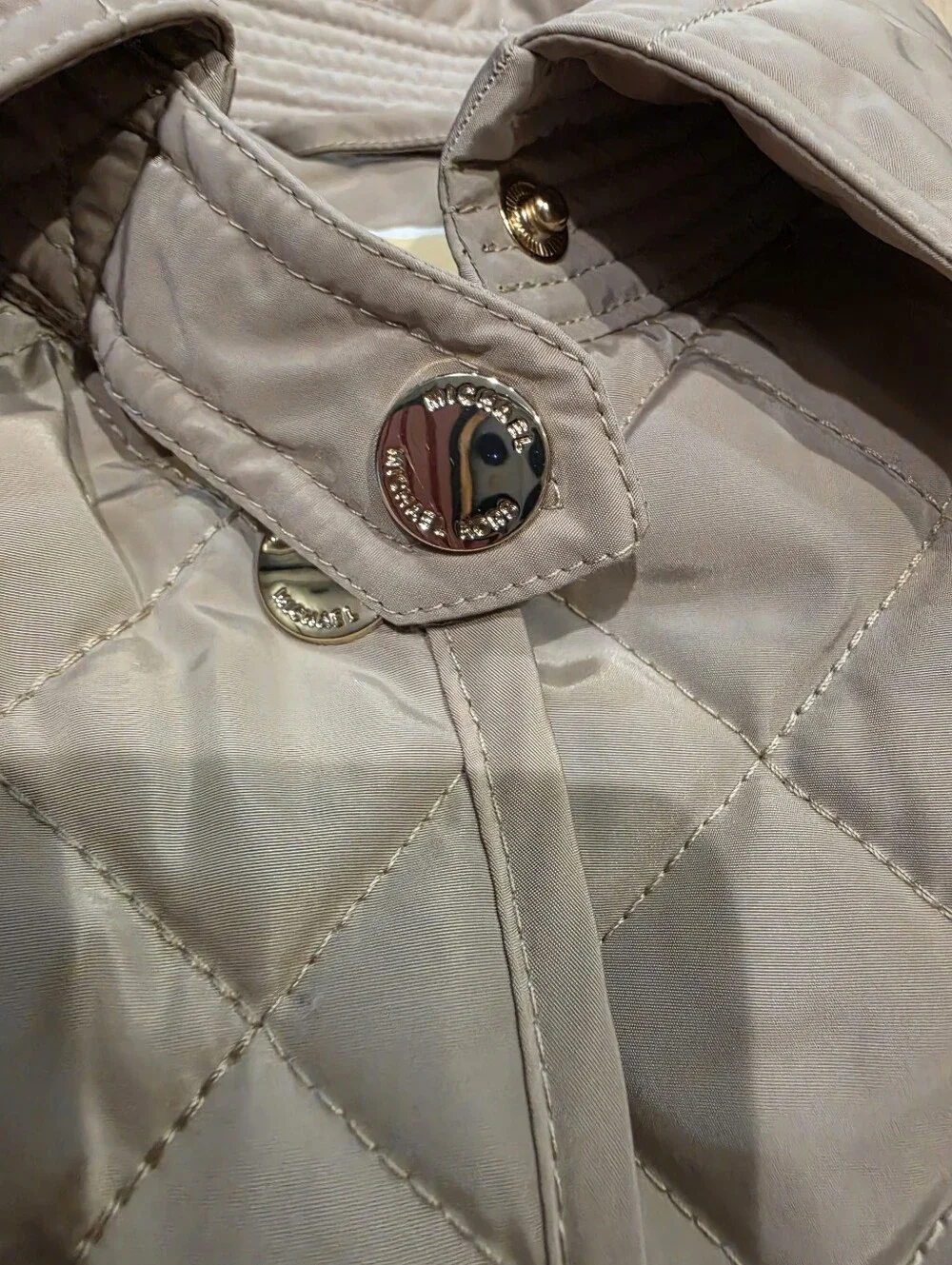 Michael Kors Quilted Puffer Jacket Women's Small Taupe Snap Zip Lightweight Coat